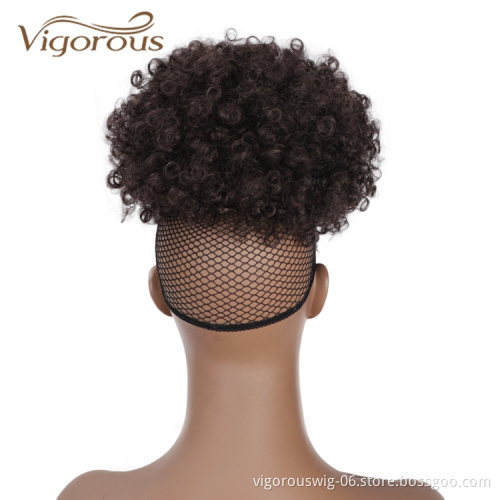 Vigorous Wholesale Heat Resistant Fiber Kinky Curly Ponytail With Bangs Hair Extension For Black Women Synthetic Afro Hair Bun